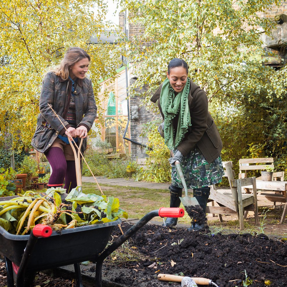 Two ladies gardening in urban setting